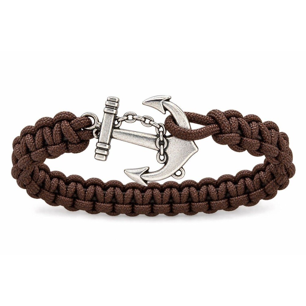 Brown Paracord Anchor Bracelet Braided Rope Nautical Marine Silver Tone Unisex